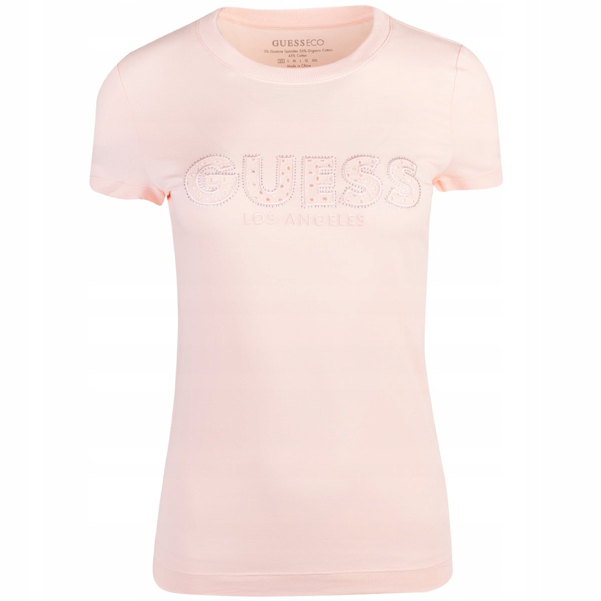 GUESS KOSZULKA DAMSKA T-SHIRT SS CN SANGALLO TEE RÓŻOWA r.S