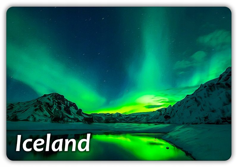 ISLANDIA - Zorza polarna - Aurora borealis - Krajobraz - Magnes na lodówkę
