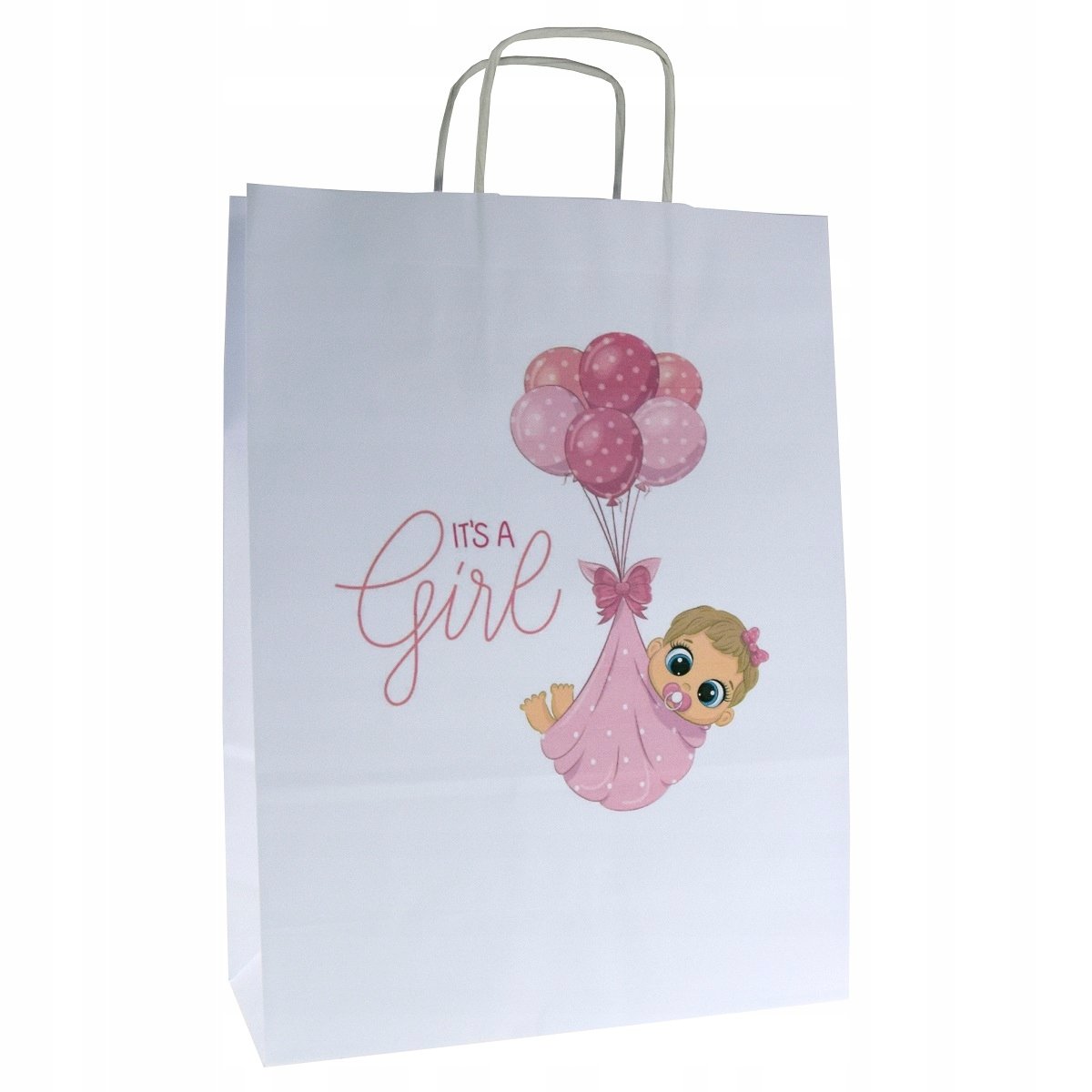 torba papierowa z nadrukiem It's a girl 24x10x32cm baby shower torebka A4