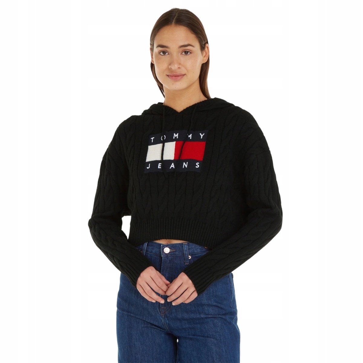Tommy Hilfiger Damski Sweter Tjw Center Flag Cable Hoodie Czarny R.M