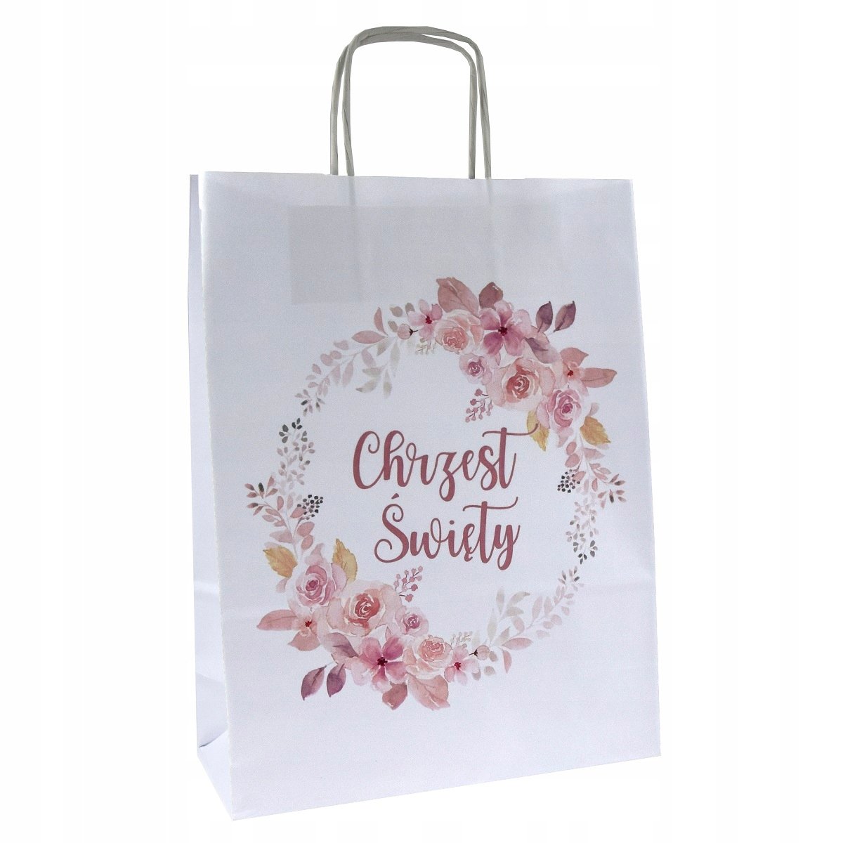 torba papierowa na prezent Chrzest Święty różowy