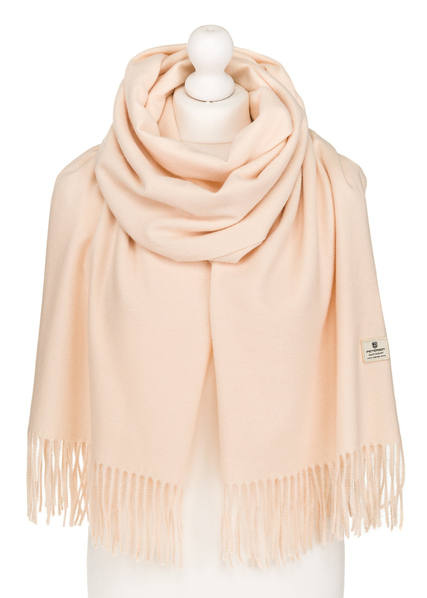Elegancki duży szal damski kremowy szalik jesień zima frędzle na prezent PETERSON