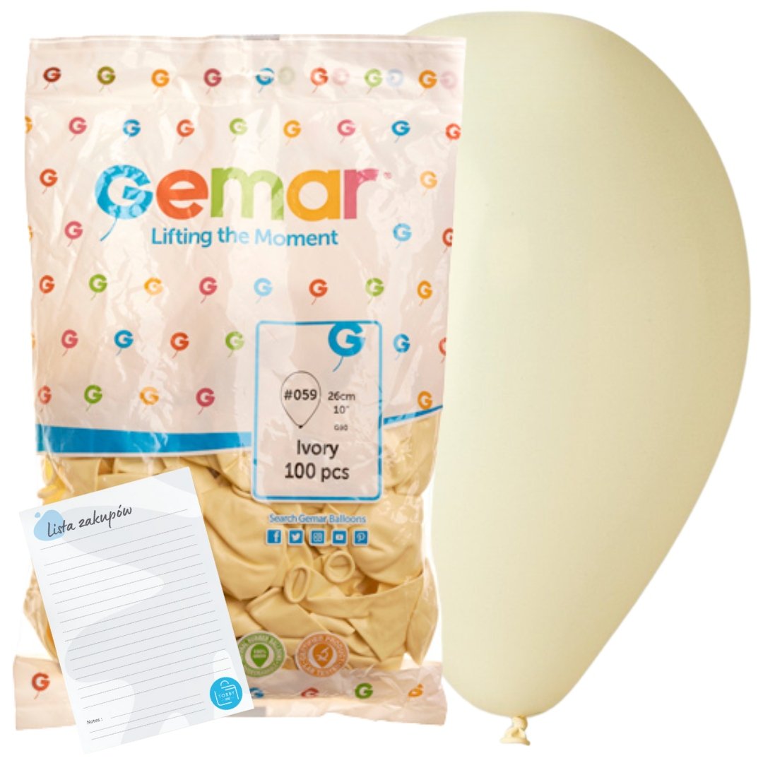 Balony pastelowe beżowe GEMAR 100x baloniki ecru G90/59 na urodziny wesele
