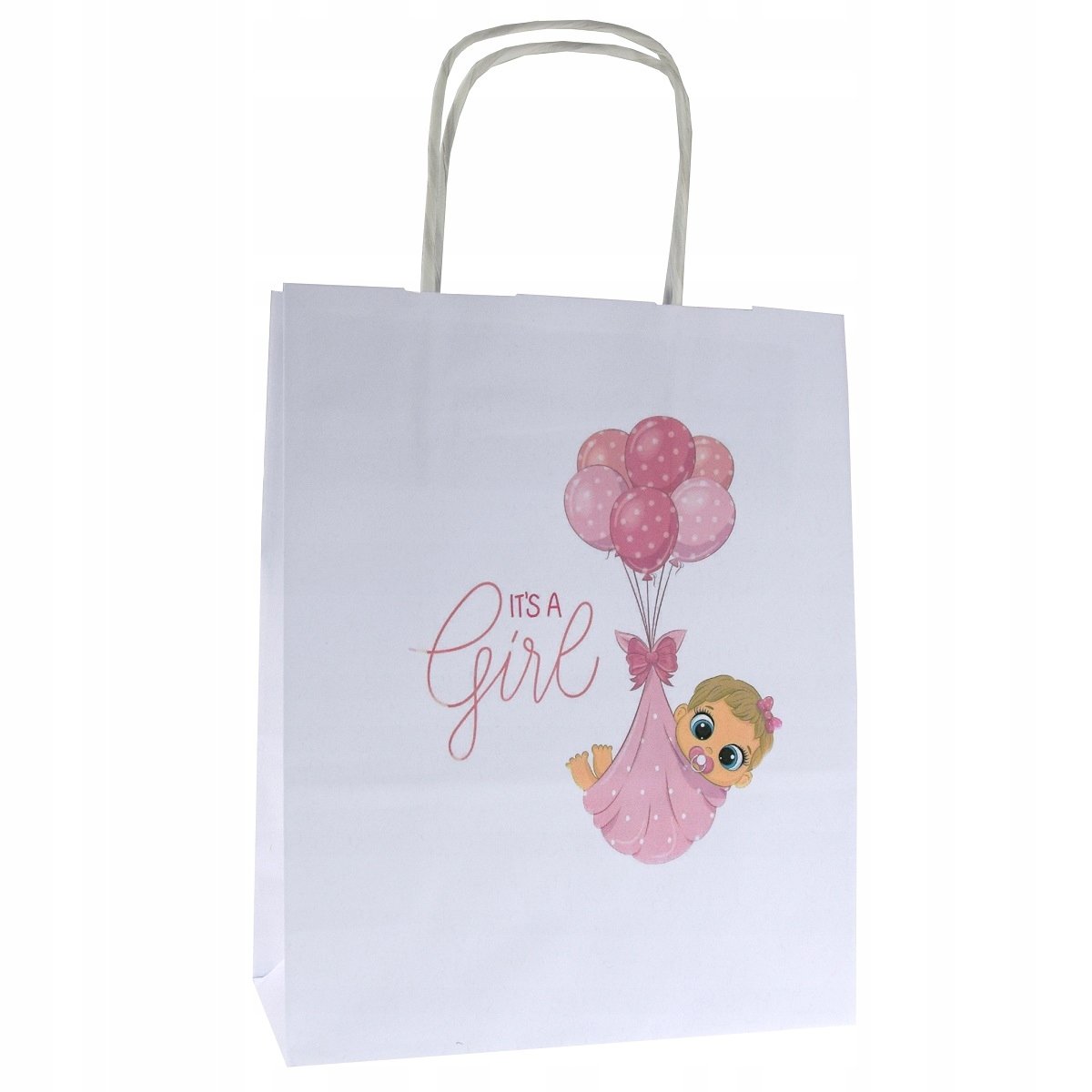 torba prezentowa z nadrukiem It's a girl 18x8x22cm na baby shower torebka