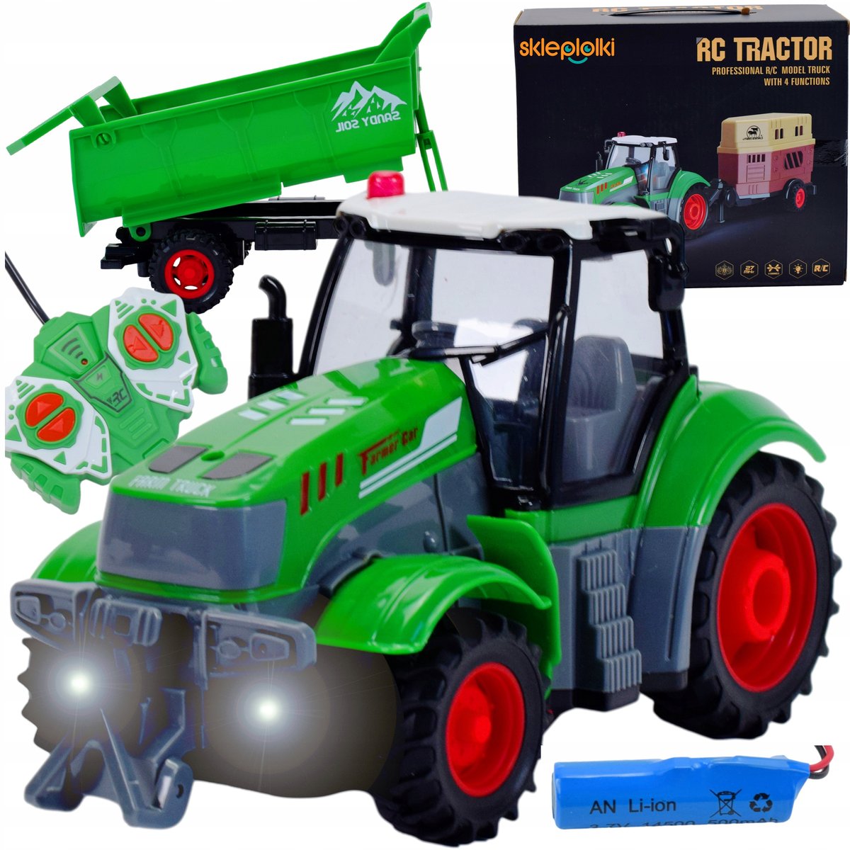 CIĄGNIK TRAKTOR ZDALNIE STEROWANY Z PRZYCZEPĄ PILOT RC SERIA ROLNICZA +AKU