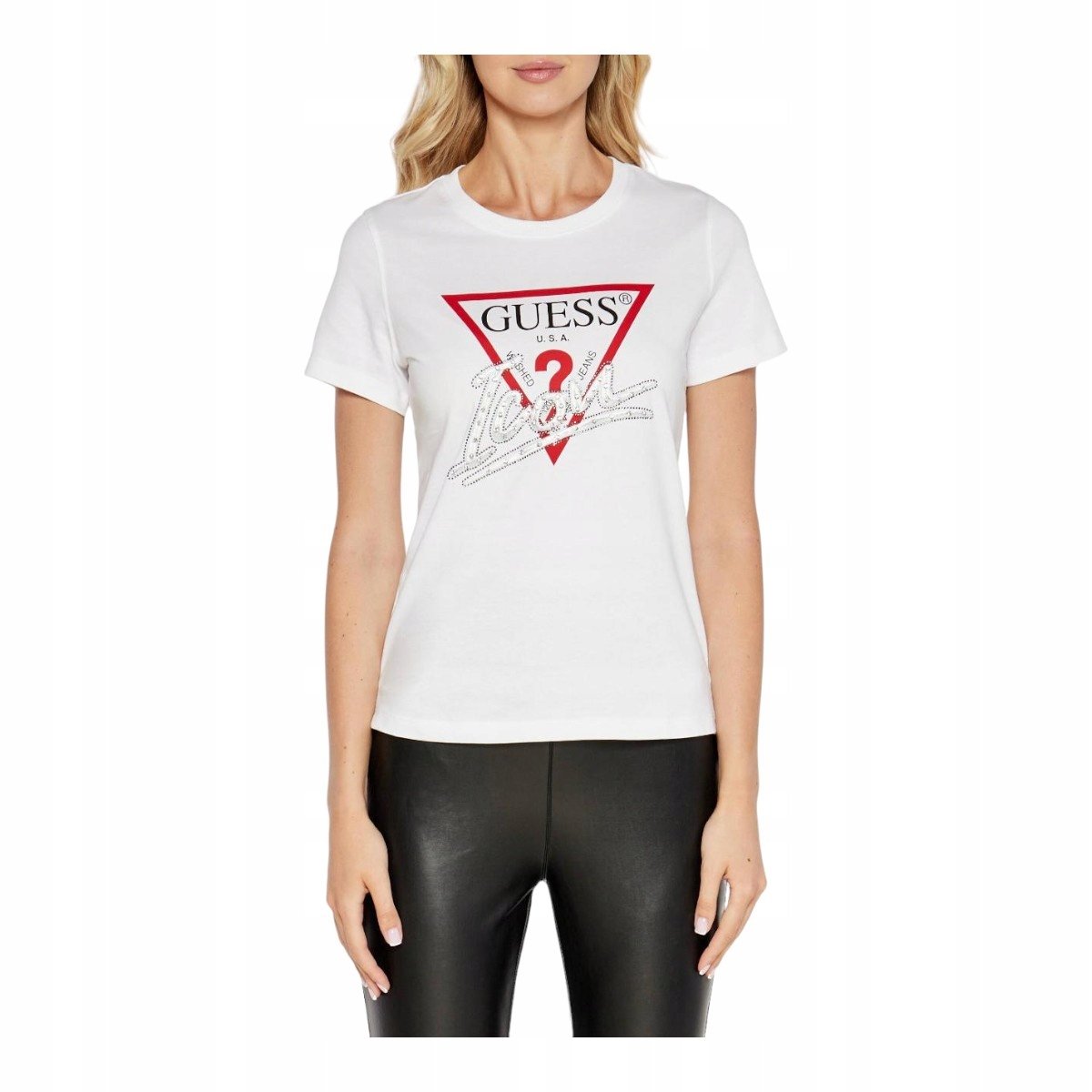 GUESS KOSZULKA DAMSKA T-SHIRT SS CN ICON TEE BIAŁA r.M