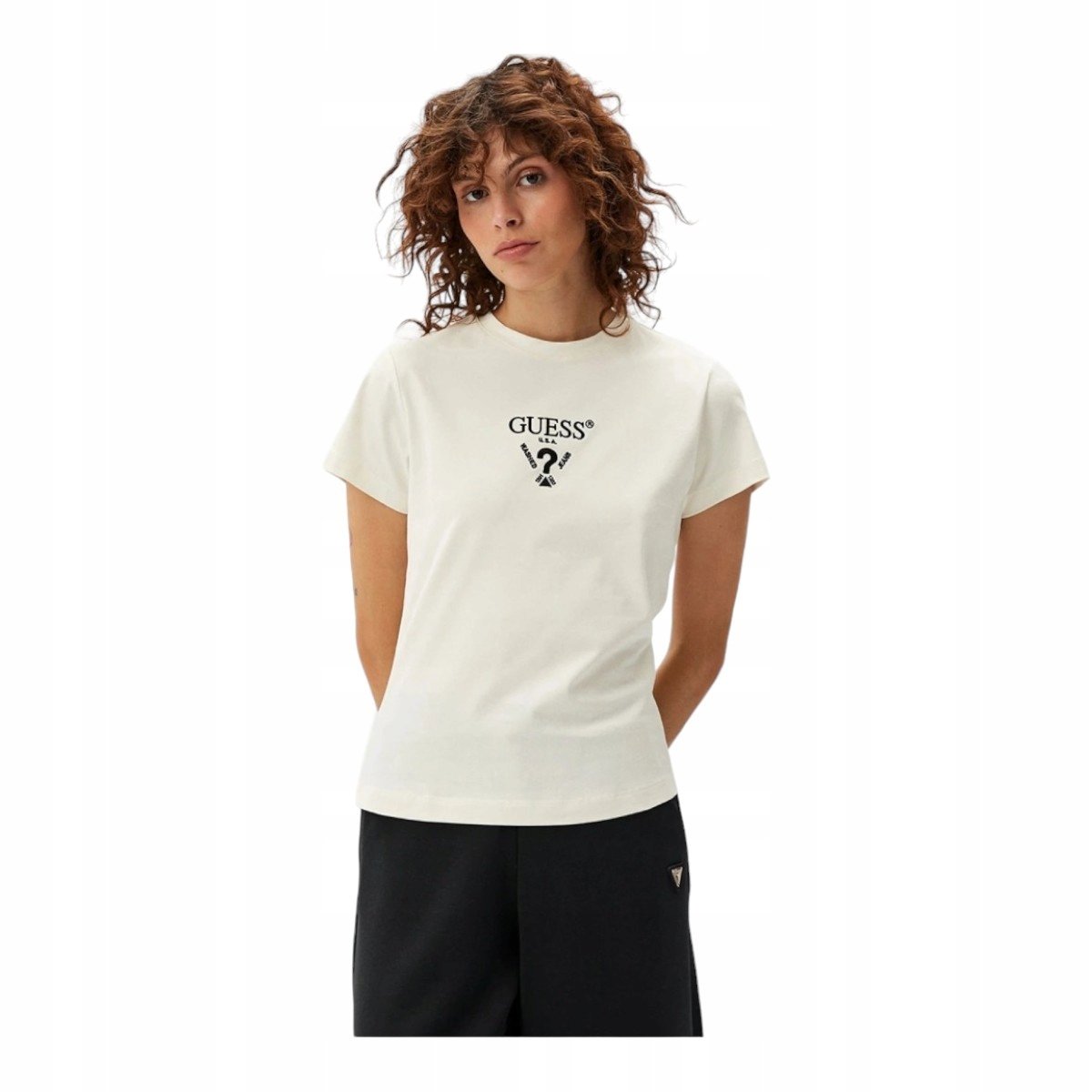 GUESS KOSZULKA DAMSKA T-SHIRT COLETTE SS TEE ECRU r.S