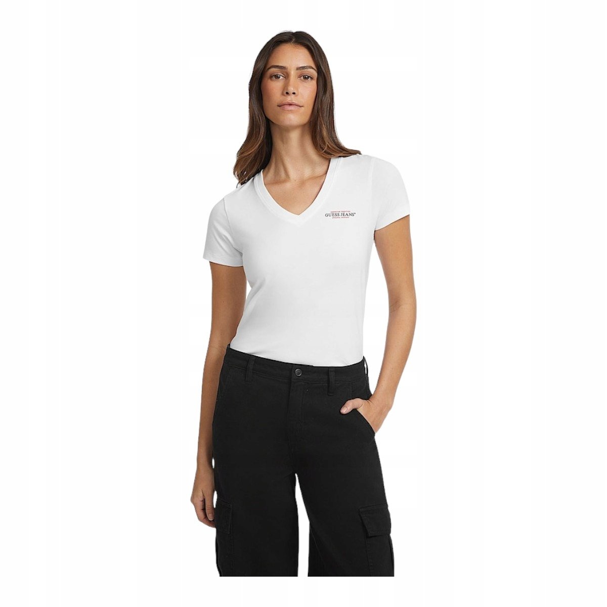 GUESS KOSZULKA DAMSKA T-SHIRT GJ SS VN SLIM MINI BIAŁA r.L