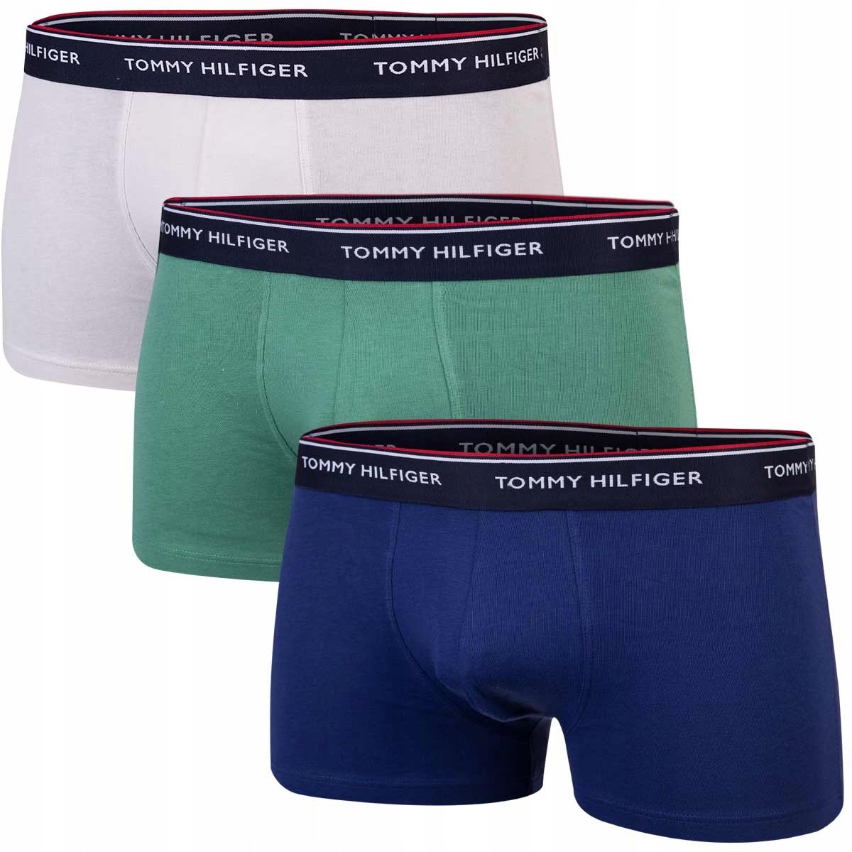 TOMMY HILFIGER BOKSERKI MĘSKIE MAJTKI 3P GRANATOWE/ZIELONE/BEŻOWE r.M