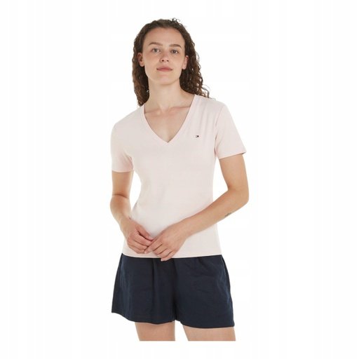 Tommy Hilfiger Koszulka Damska T-Shirt New Slim Cody V-Nk Ss Różowa R.S