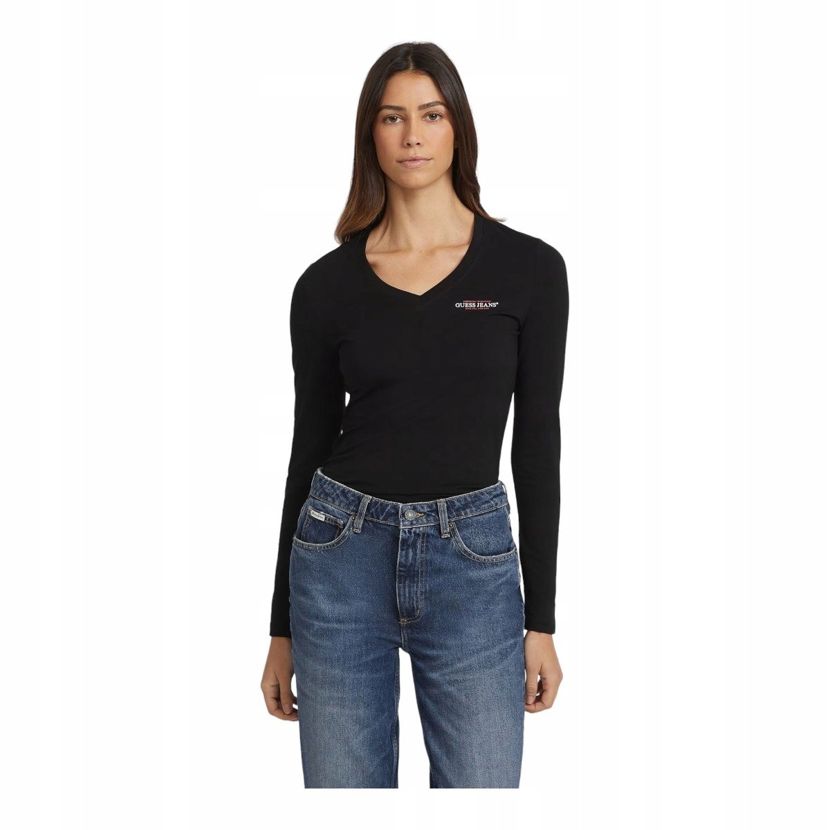 Guess Koszulka Damska Z Długim Rękawem Gj Ls Vn Slim Mini A Czarna R.Xs