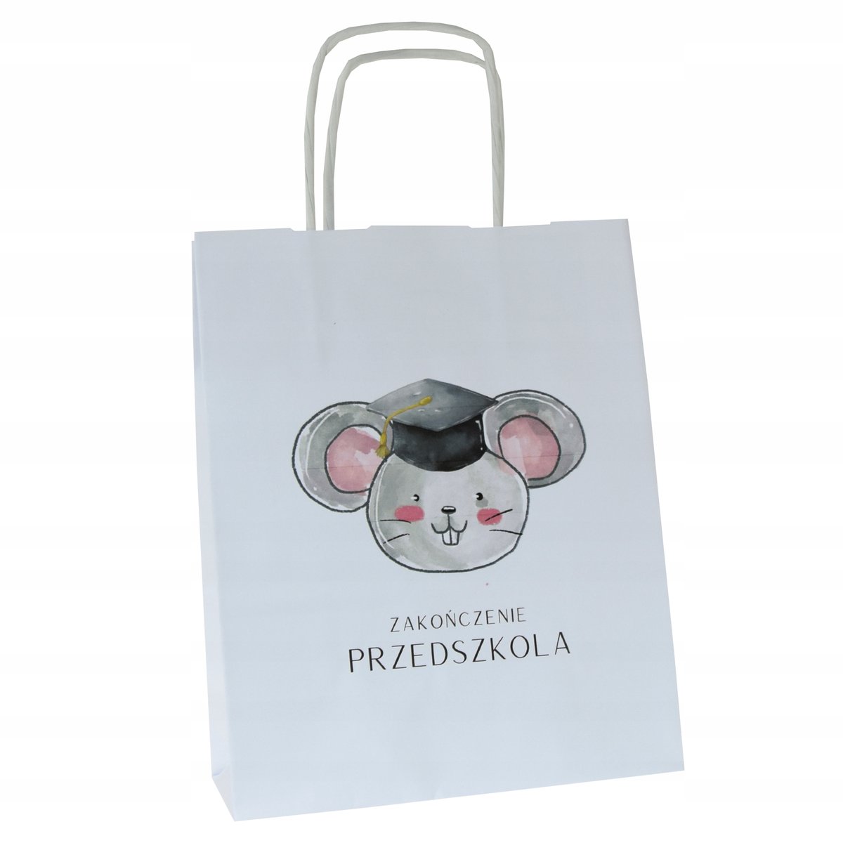 torba z nadrukiem na zakończenie przedszkola 18x8x22cm dla dzieci MYSZKA