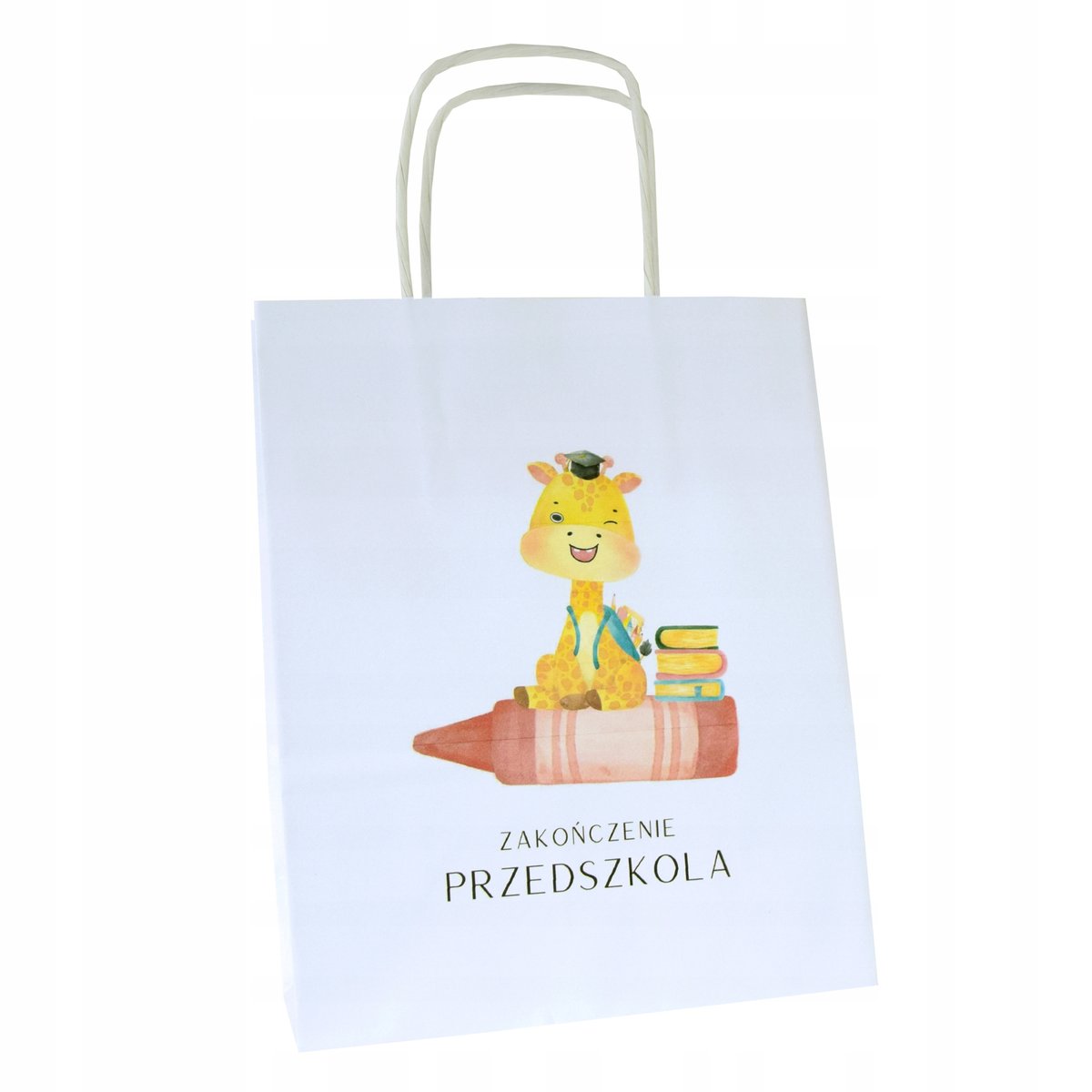 torba z nadrukiem na zakończenie przedszkola 18x8x22cm dla dzieci ŻYRAFA