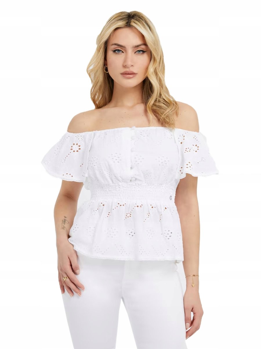 GUESS KOSZULKA DAMSKA TOP HISZPANKA BIAŁA r. XS