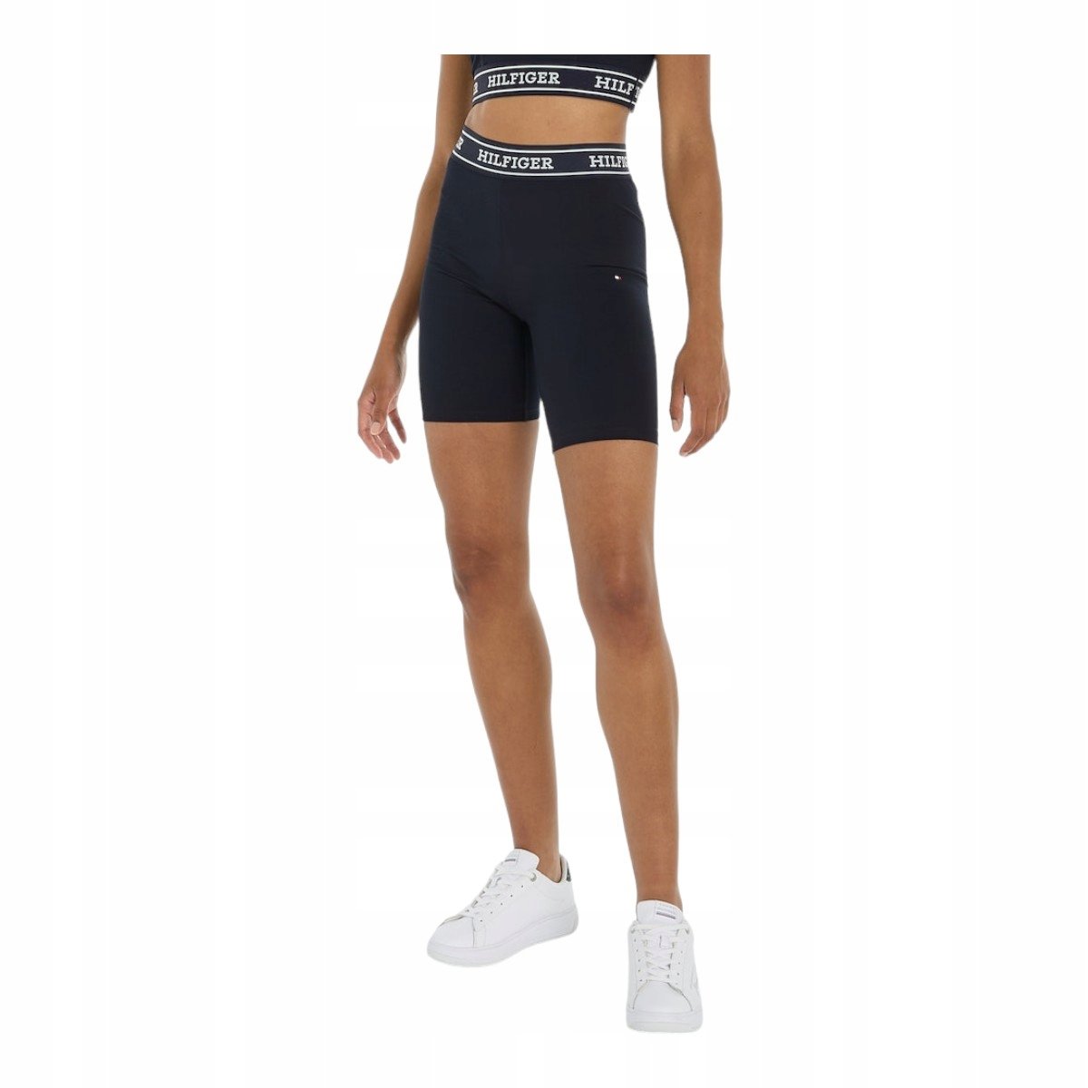 TOMMY HILFIGER LEGGINSY DAMSKIE KOLARKI MONOTYPE TAPE HW FIT GRANATOWE r.S