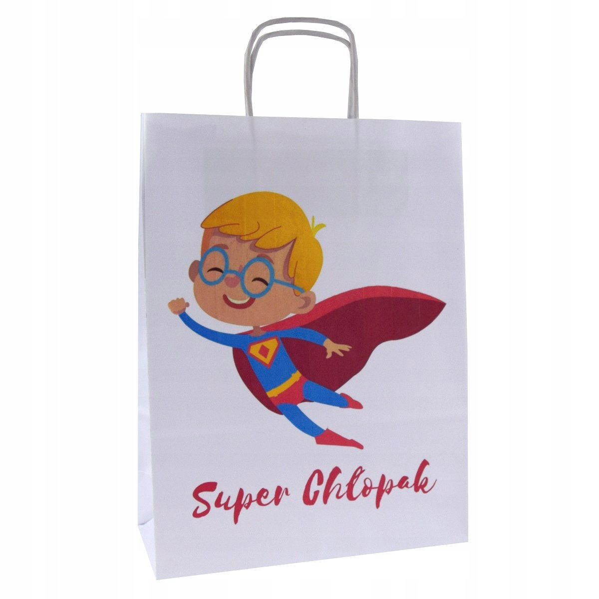 torba papierowa na prezent nadruk SUPER CHŁOPAK 1szt pakowna 24x10x32cm
