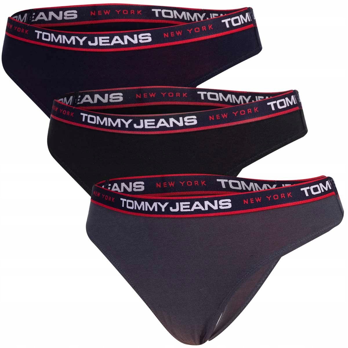Tommy Hilfiger Stringi Damskie Majtki 3P Czarne/Grafitowe/Granatowe R.Xs