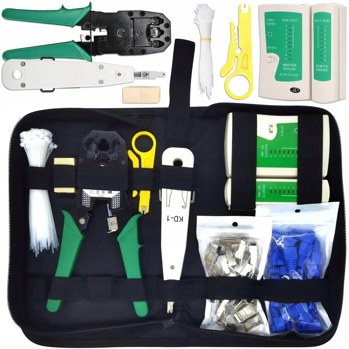 TESTER KABLI RJ45 ściągacz zaciskarka LAN3 zestaw narzędzi sieciowych XXL