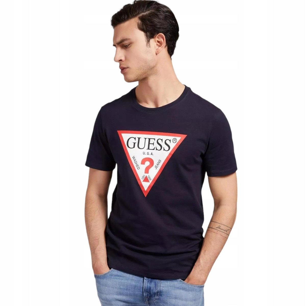 GUESS KOSZULKA MĘSKA T-SHIRT ORIGINAL GRANAT r.XL