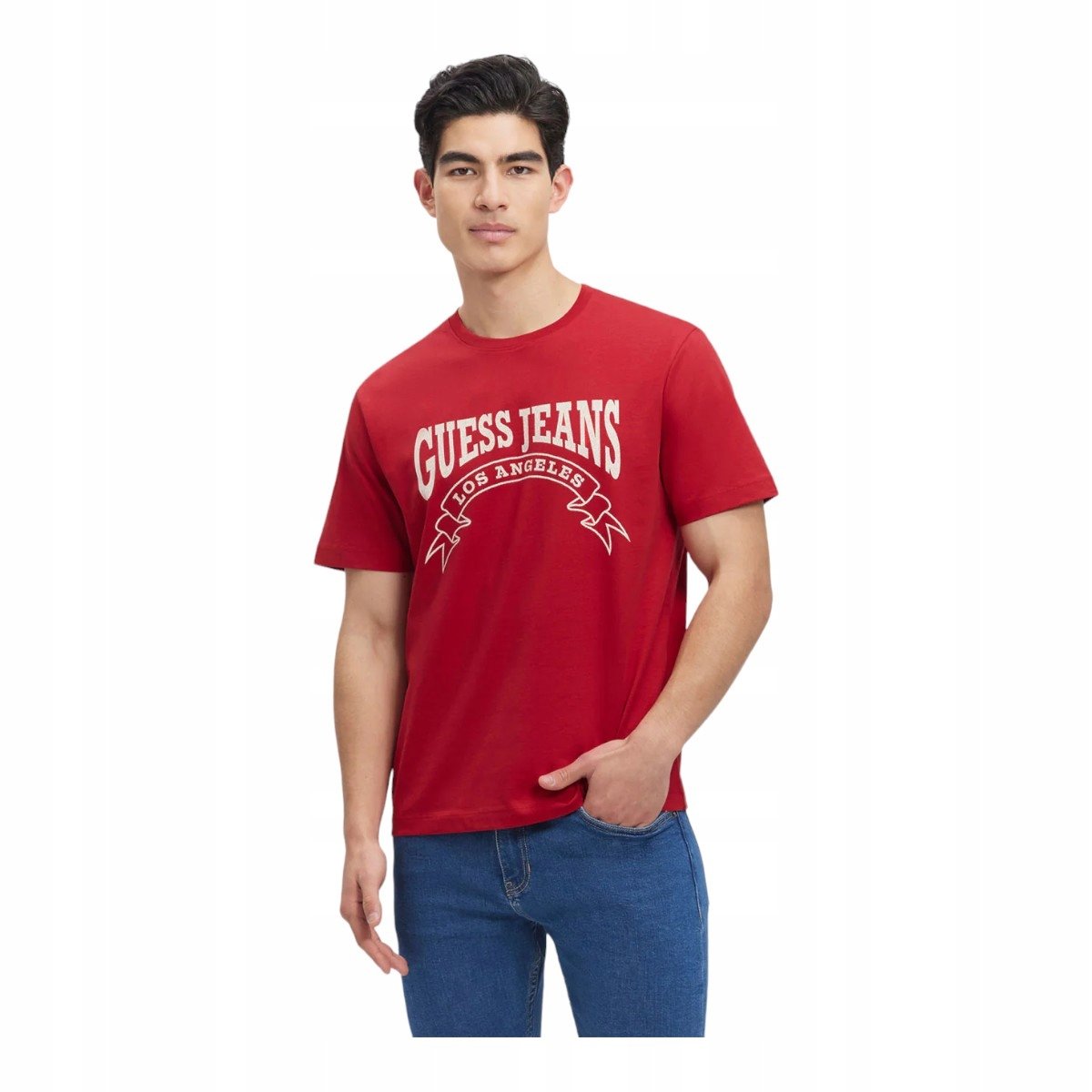 GUESS KOSZULKA MĘSKA T-SHIRT GJ SS CN REG BANNER CZERWONA r.M