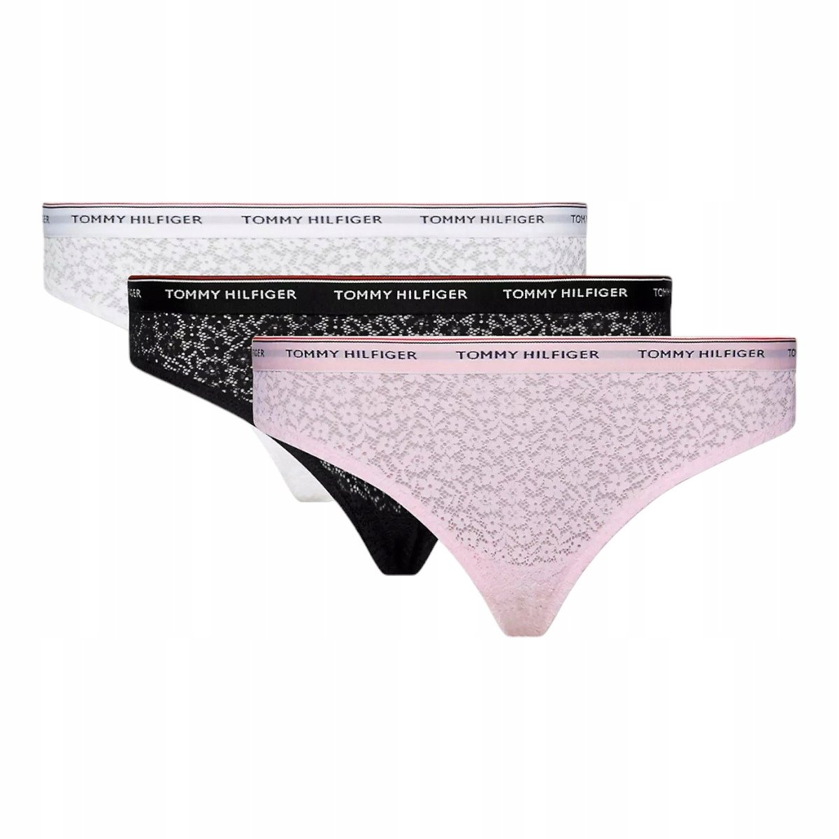 Tommy Hilfiger Bikini Damskie Majtki 3P Czarne/Białe/Różowe R.Xs