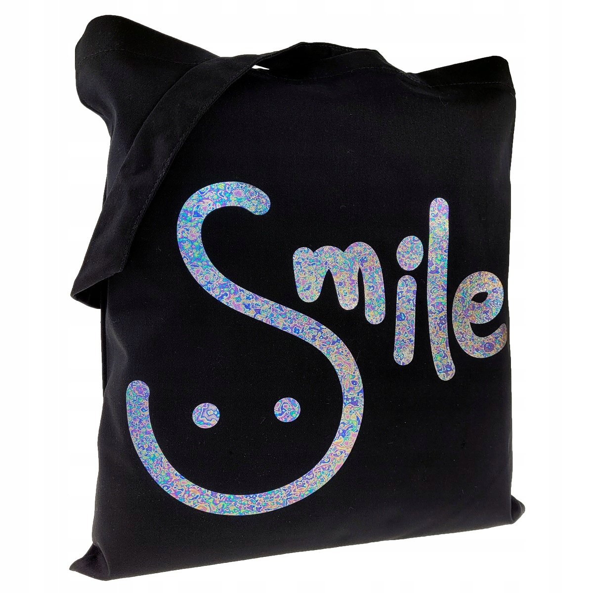 TORBA bawełniana z nadrukiem SMILE czarna torebka siatka 220g na zakupy