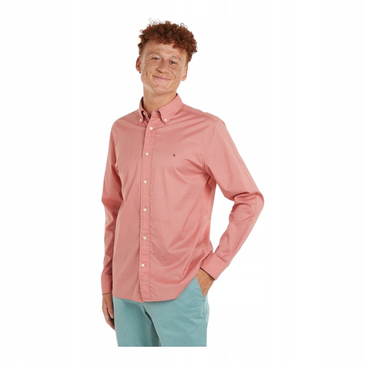 TOMMY HILFIGER MĘSKA KOSZULA FLEX POPLIN RF SHIRT RÓŻOWA r.L