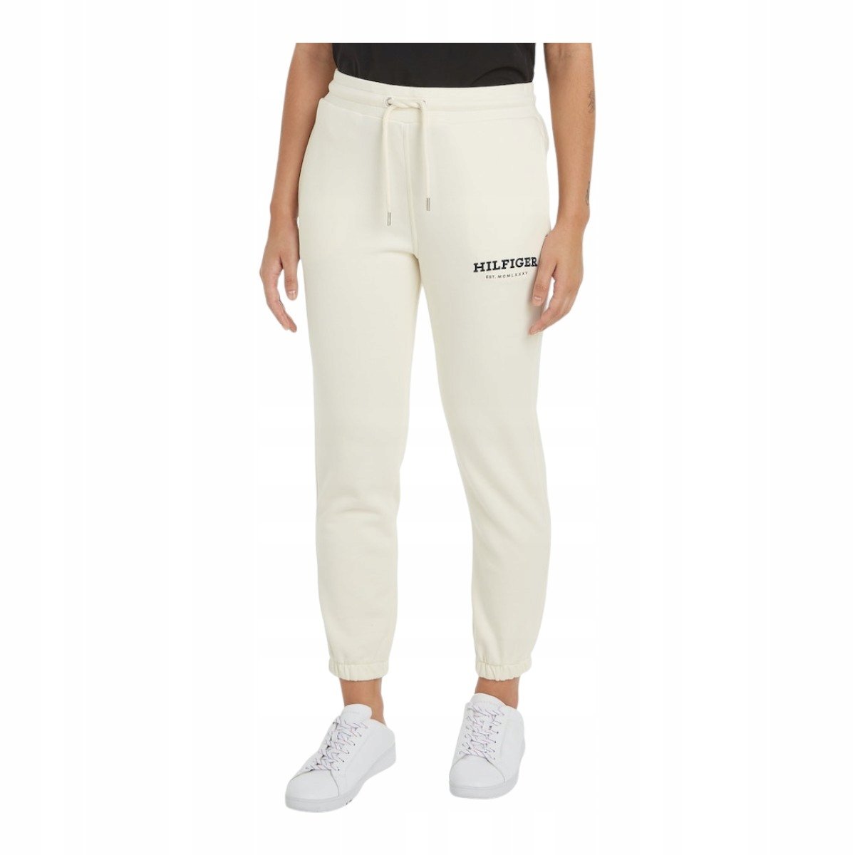 Tommy Hilfiger Damskie Spodnie Dresowe Reg Monotype Flock Kremowe R.M