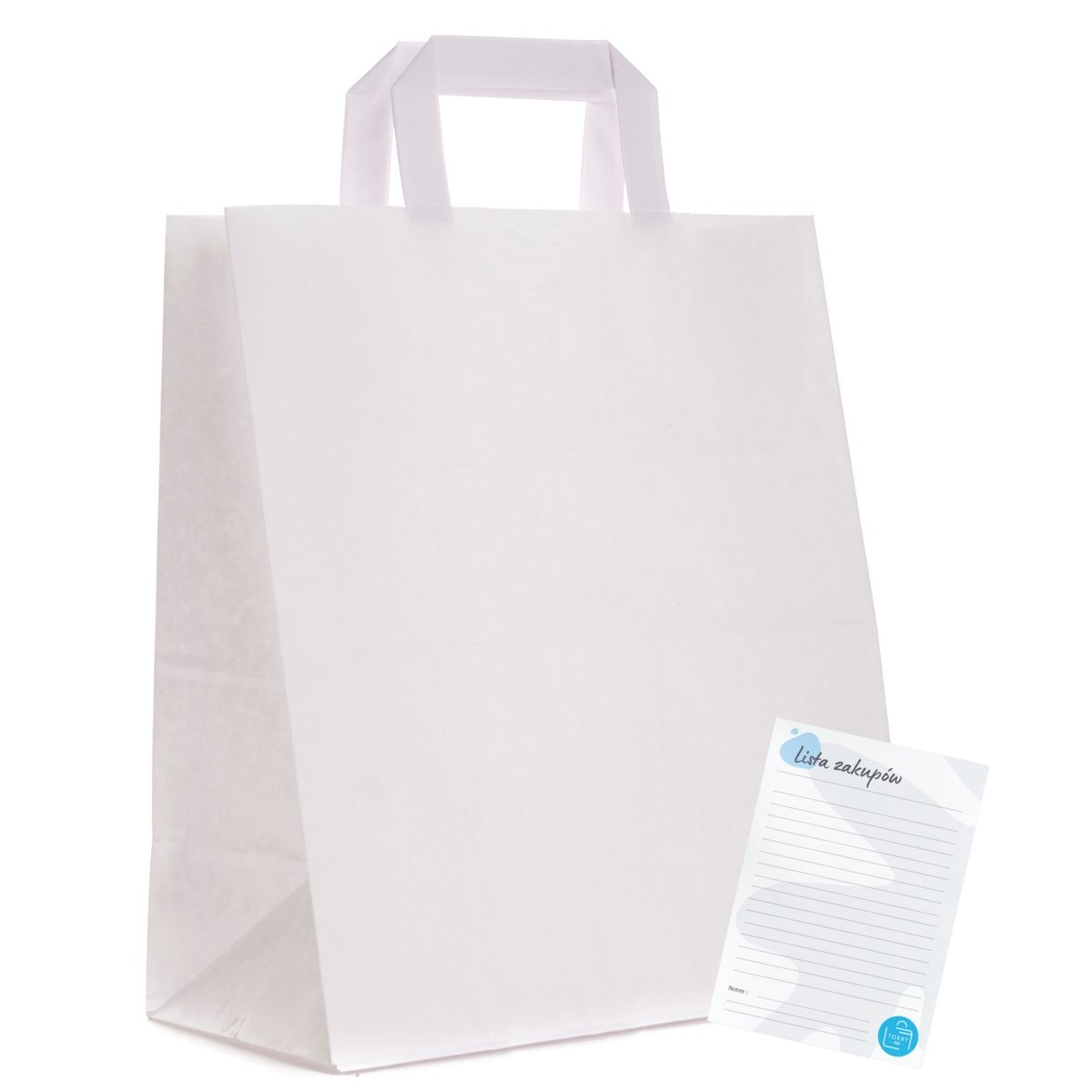 torba papierowa BIAŁE torebki z płaskim na zakupy EKO TORBY 26x14x30 50 szt