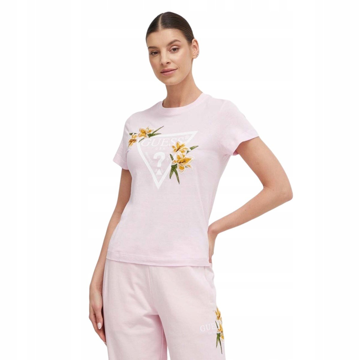 GUESS KOSZULKA DAMSKA T-SHIRT ZOEY SS T-SHIRT RÓŻOWA r.XS