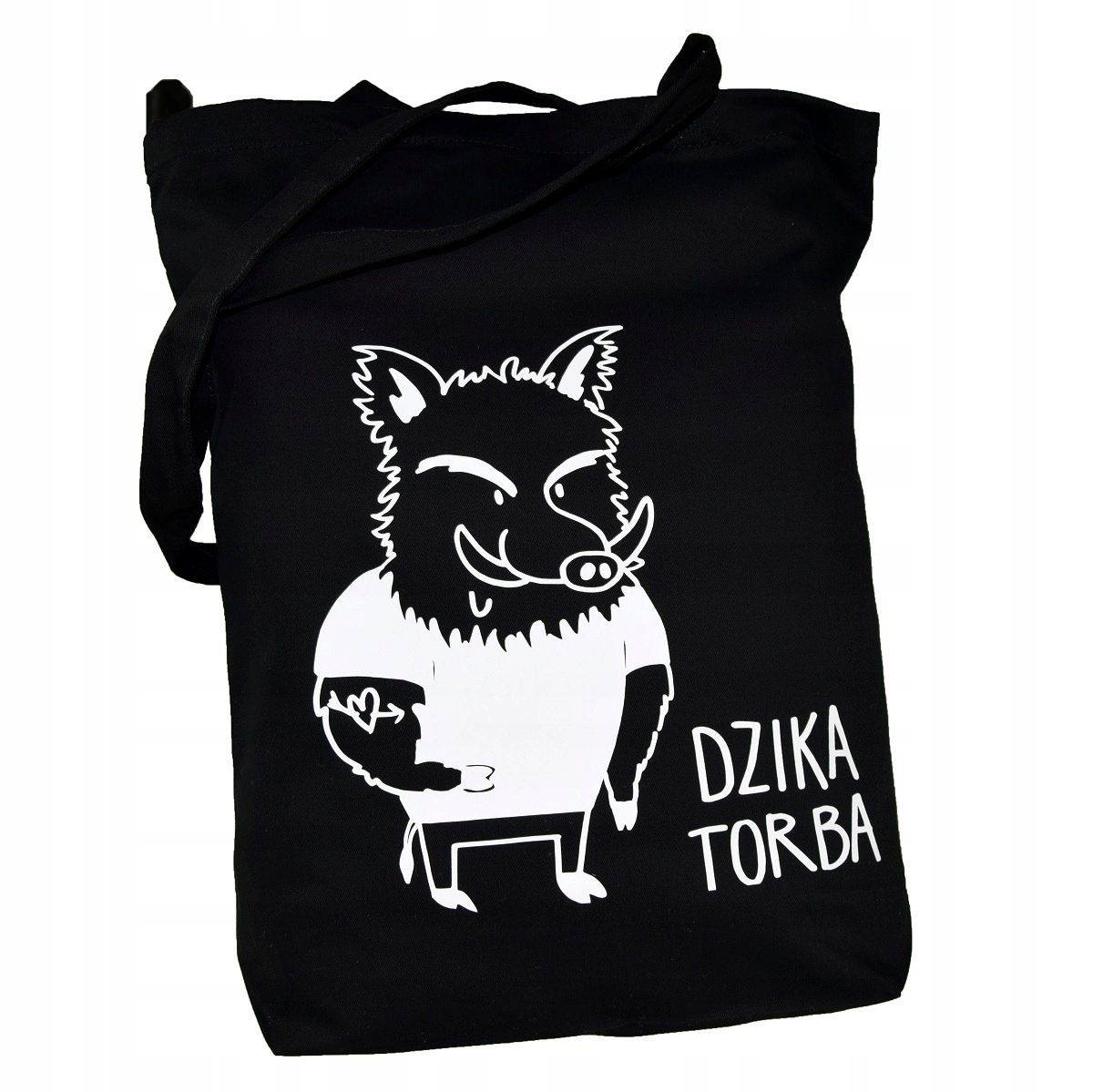 TORBA bawełniana czarna 220g z nadrukiem DZIKA TORBA dzik siatka na zakupy