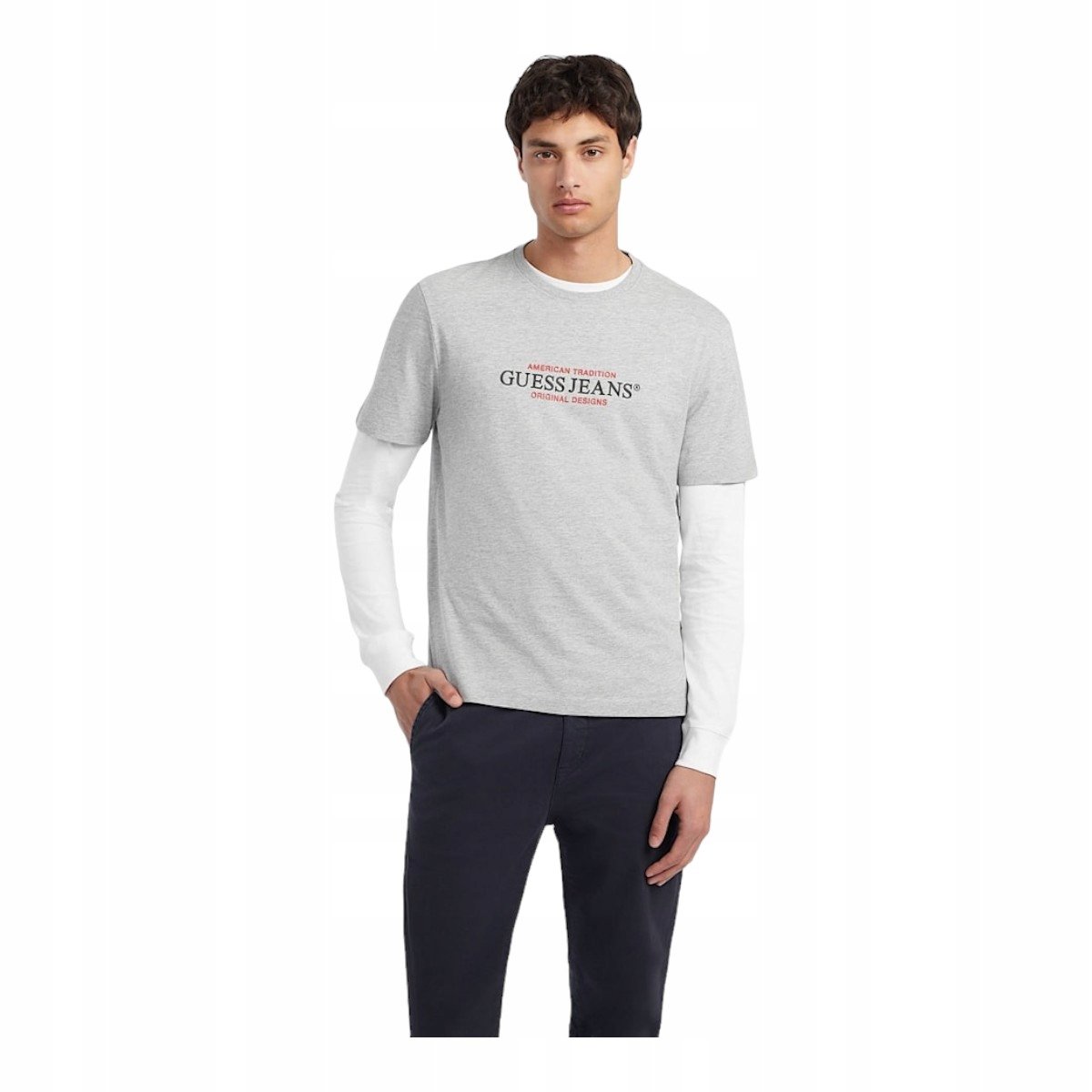 Guess Koszulka Męska T-Shirt Gj Ss Cn Reg American Szara R.M