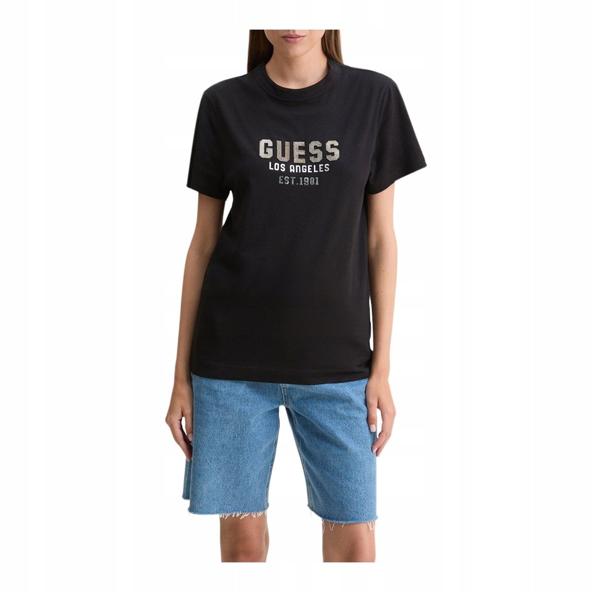 Guess Koszulka Damska T-Shirt Ss Cn Pyramide Studs Tee Czarna R.Xs