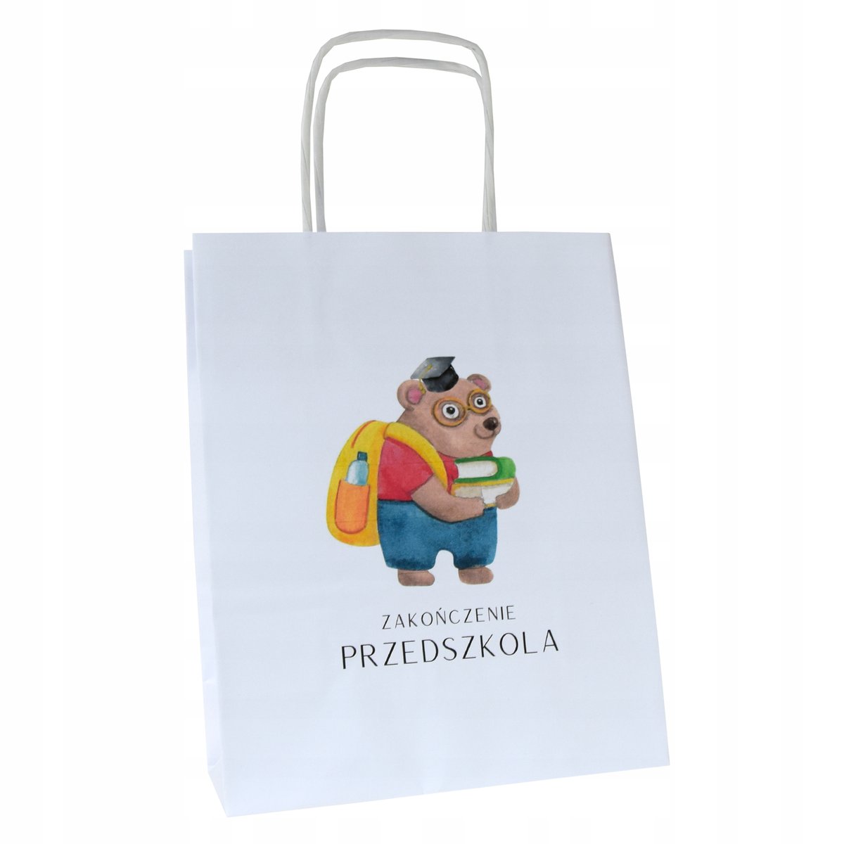 torba z nadrukiem na zakończenie przedszkola 18x8x22cm dla dzieci MISIEK