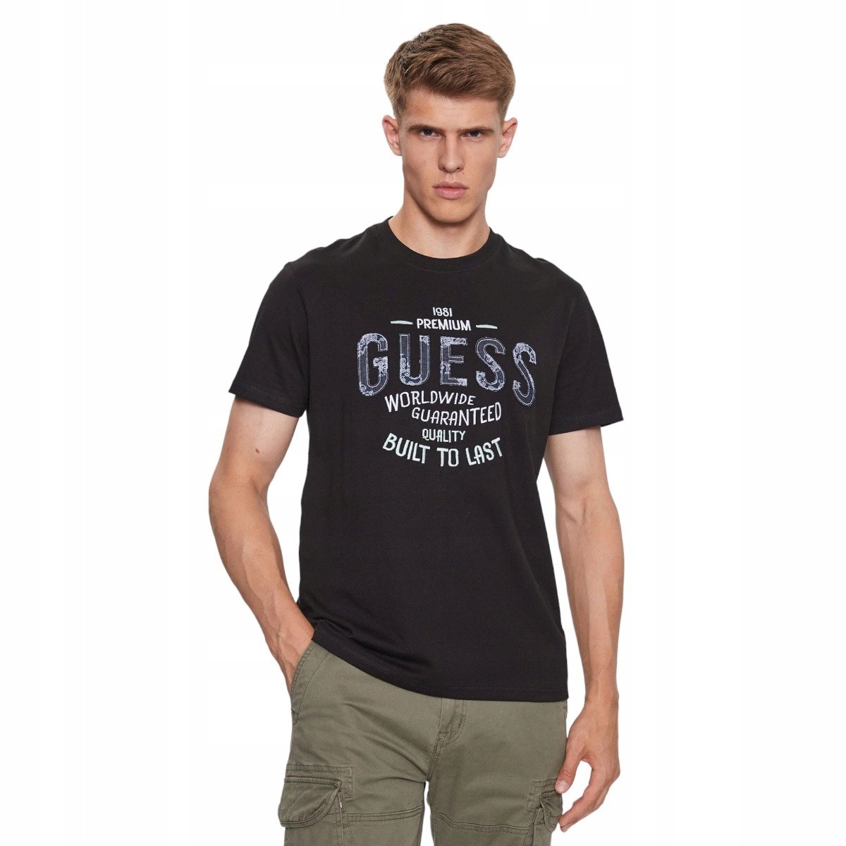 GUESS KOSZULKA MĘSKA T-SHIRT SS CN GUESS PATCH TEE CZARNA r.L