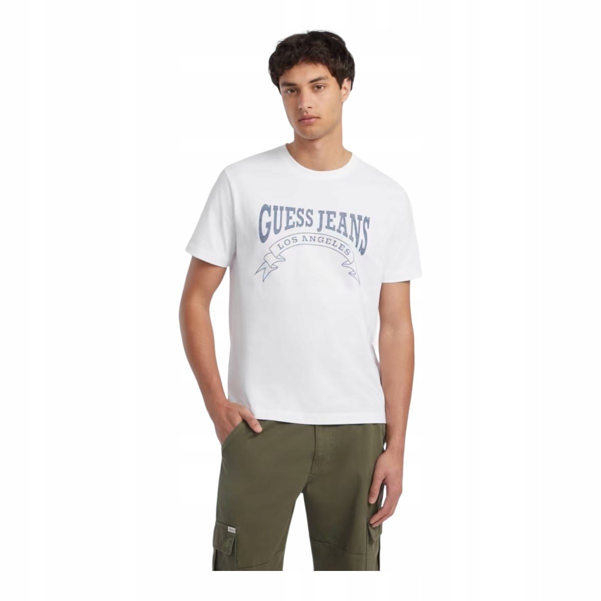 GUESS KOSZULKA MĘSKA T-SHIRT GJ SS CN REG BANNER BIAŁA r.XL