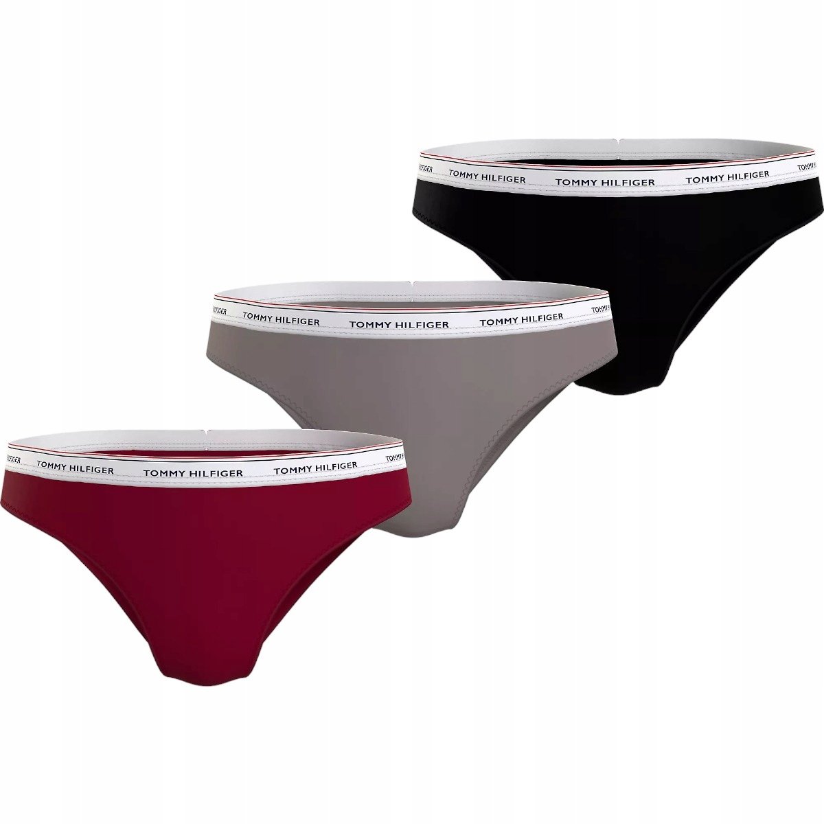 TOMMY HILFIGER BIKINI DAMSKIE MAJTKI 3P CZARNE/BRĄZOWE/BORDOWE r.XS