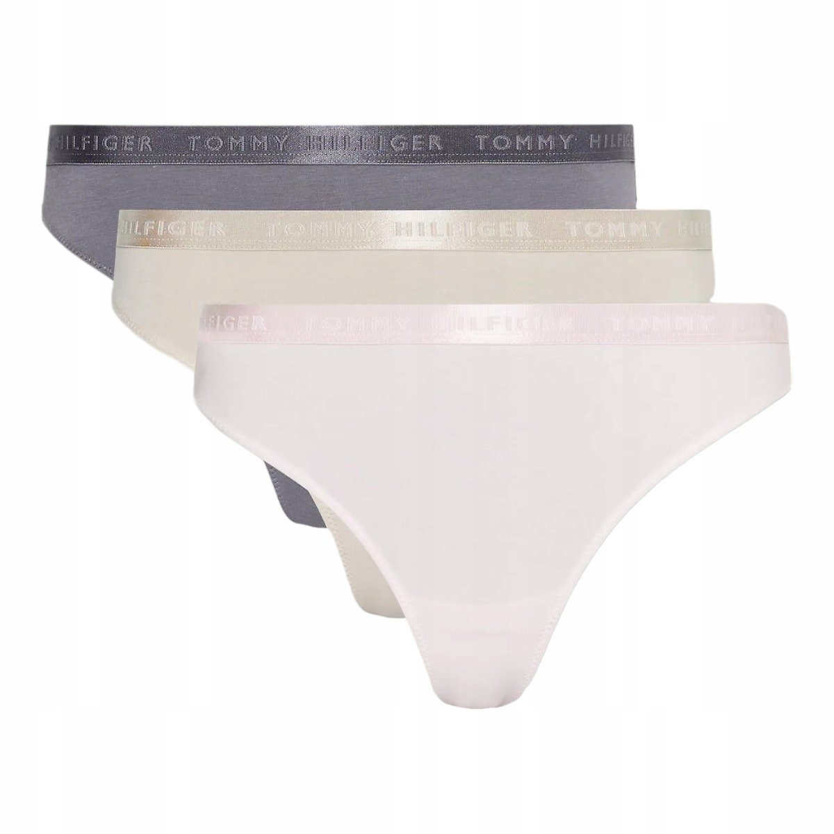 Tommy Hilfiger Stringi Damskie Majtki Thong 3P Grafitowe/Beżowe/Różowe R.Xs