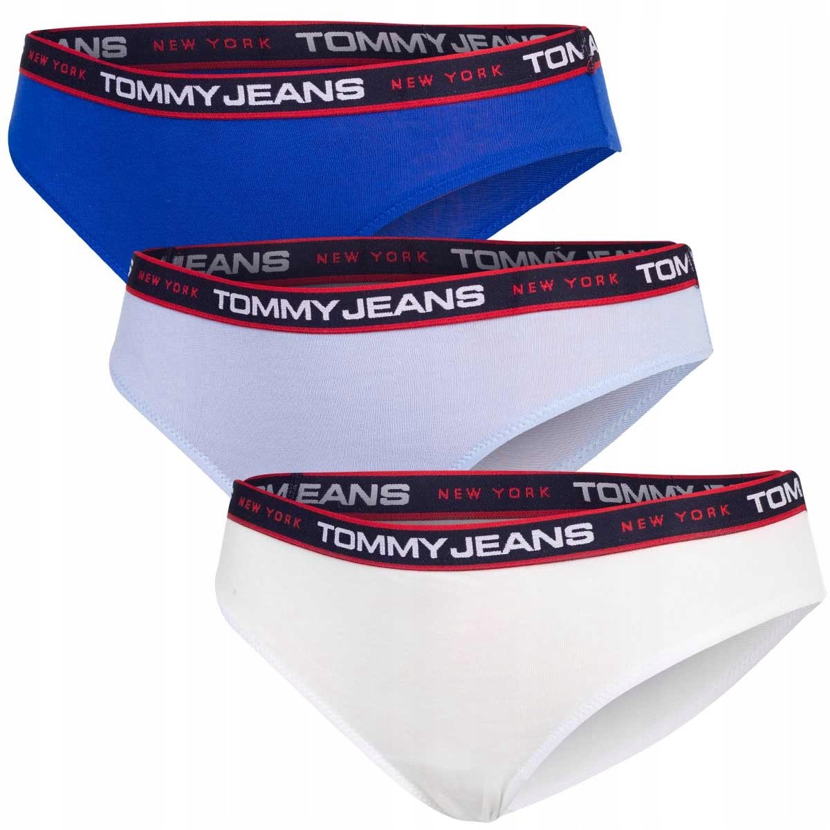 TOMMY HILFIGER BIKINI DAMSKIE MAJTKI 3P BIAŁE/NIEBIESKIE/KOBALTOWE r.S