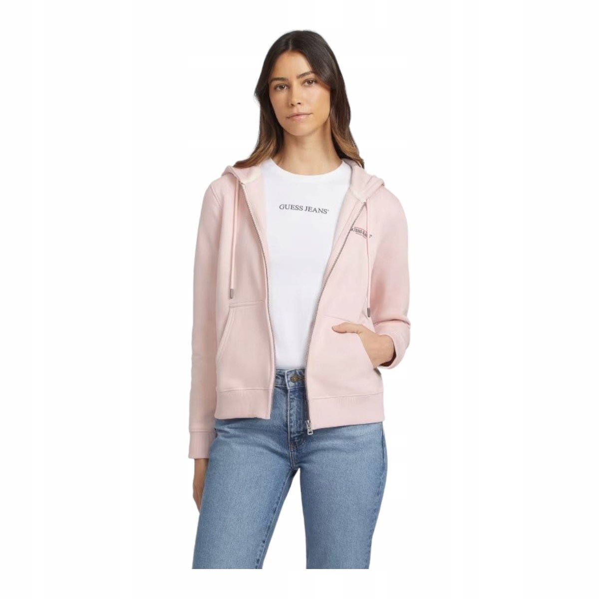 GUESS BLUZA DAMSKA GJ ZIP HOOD REG MINI RÓŻOWA r.XS