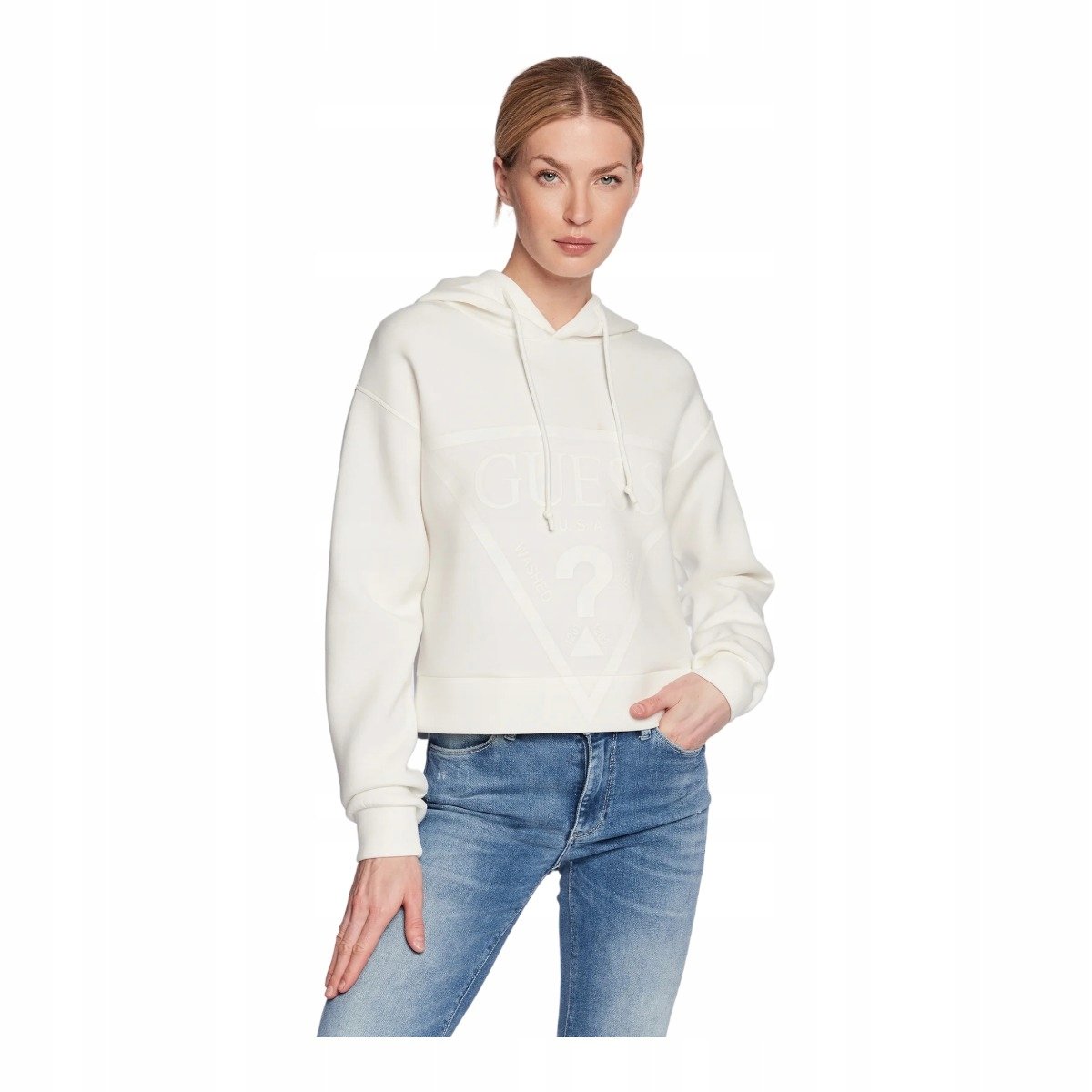 GUESS BLUZA DAMSKA Z KAPTUREM NEW ALISA HOODED SWEATSHIRT ECRU r.XS