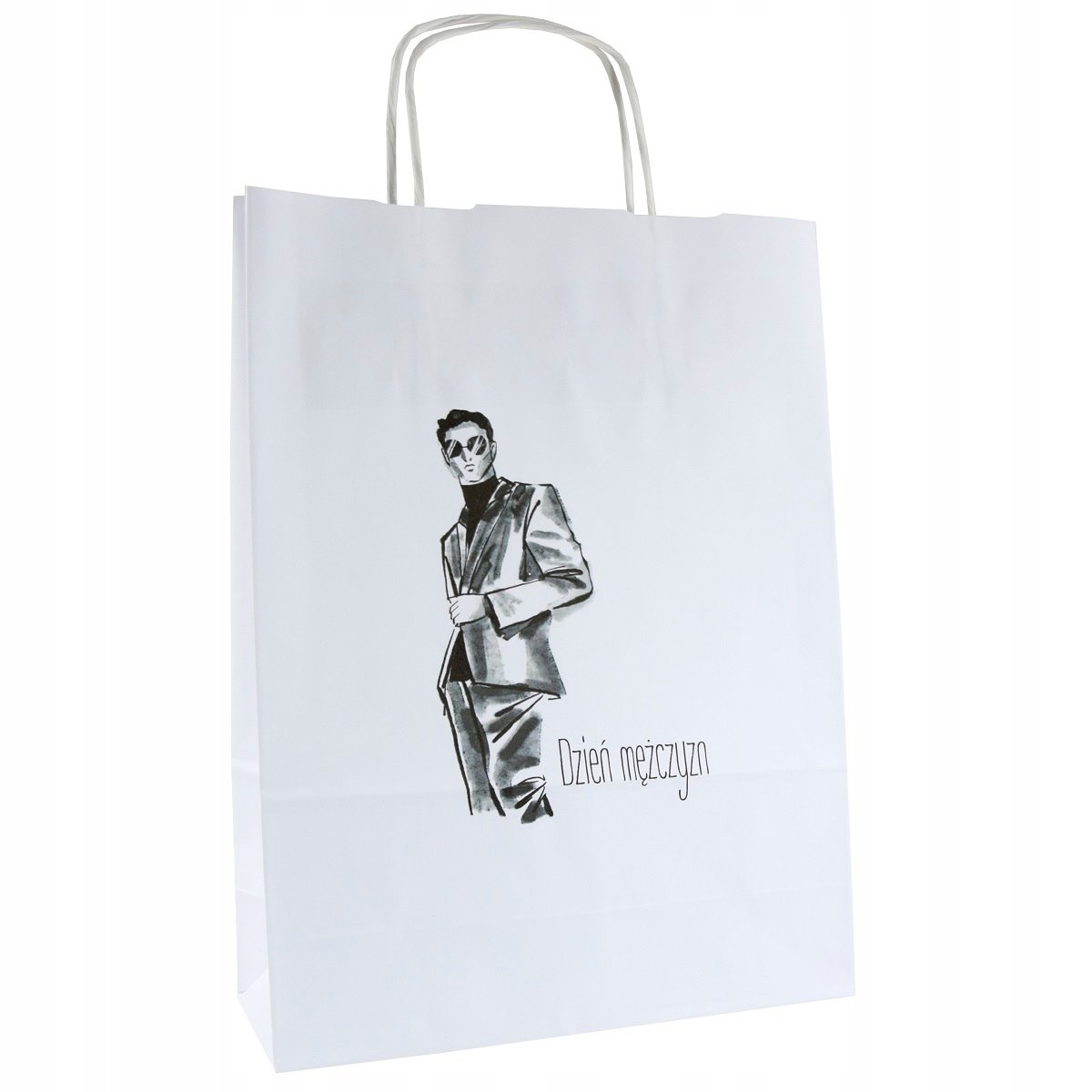 torba papierowa na prezent z nadrukiem DZIEŃ MĘŻCZYZN elegancka 24x10x32cm