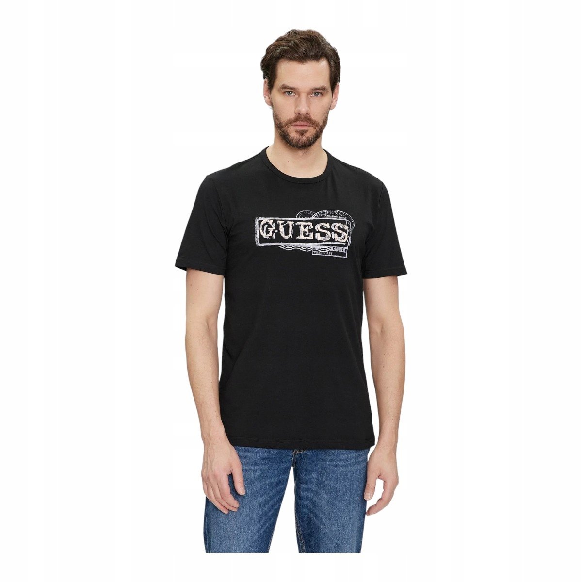 Guess Koszulka Męska T-Shirt Ss Cn Guess Box Logo Tee Czarna R.Xl