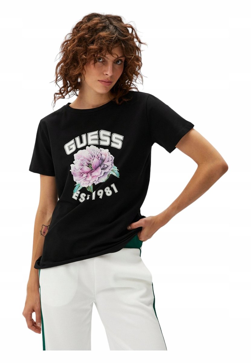 GUESS KOSZULKA DAMSKA T-SHIRT PEONY SS T-SHIRT CZARNA r.S