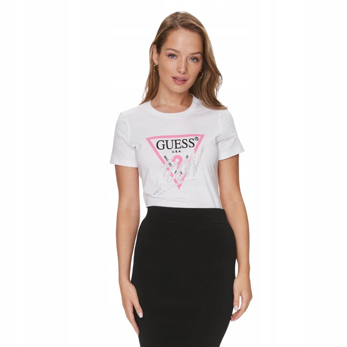 GUESS KOSZULKA DAMSKA T-SHIRT SS CN ICON TEE BIAŁA r.S