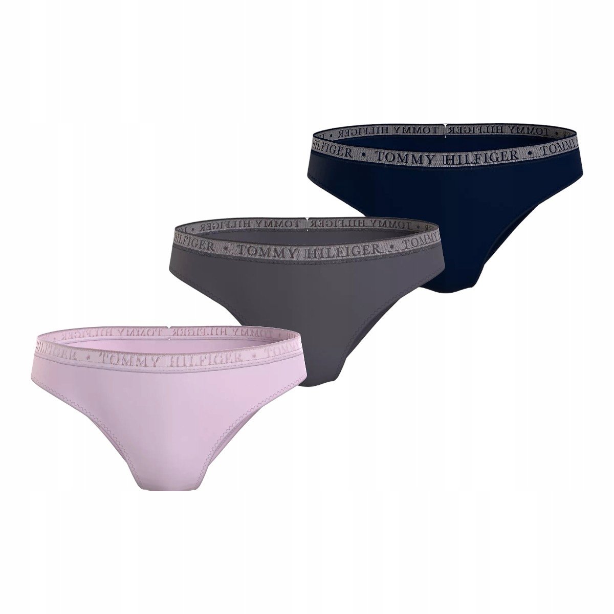 Tommy Hilfiger Bikini Damskie Majtki 3P Bikini Czarne/Popielate/Rózowe R.Xs