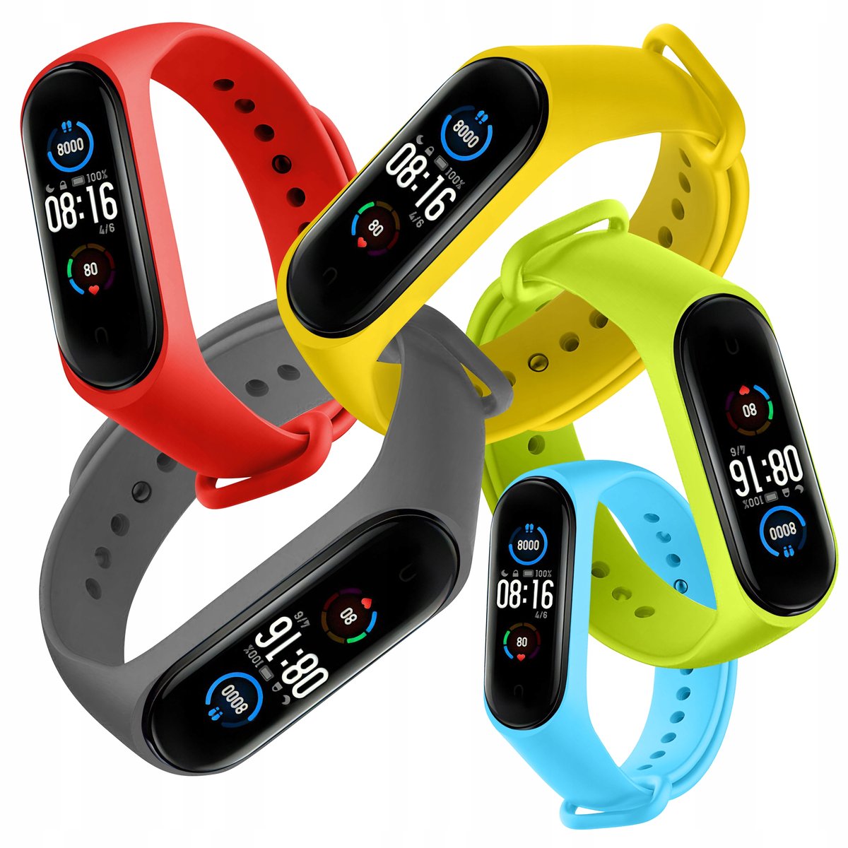 Opaska Xiaomi Mi Band 5 6 7 Pasek Zestaw 5szt + Folia Ochronna