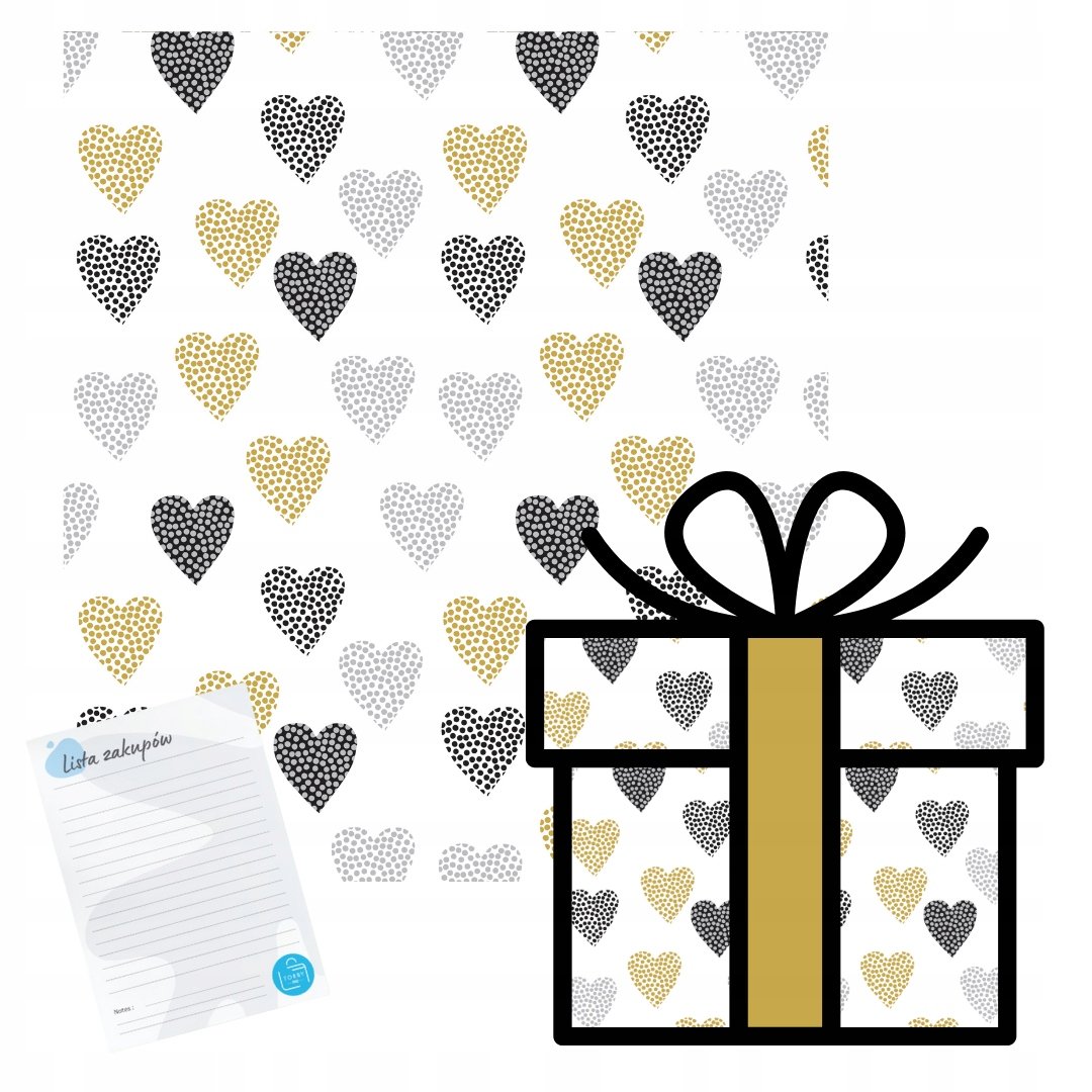 Papier do pakowania PREZENTÓW serca prezentowy OZDOBNY dla dzieci URODZINY