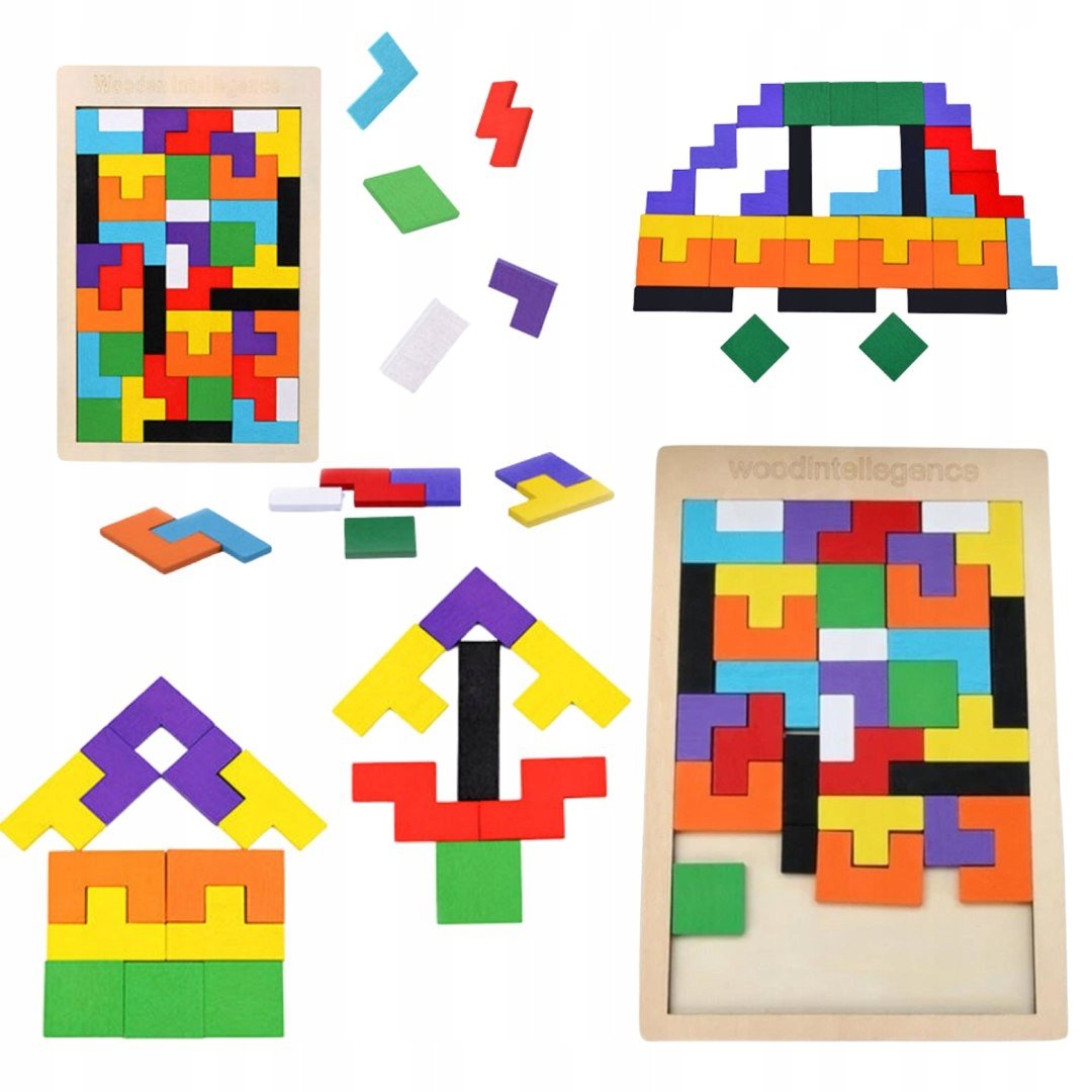 Układanka Drewniana Klocki Tangram Montessori Gra Logiczna Puzzle Nauka