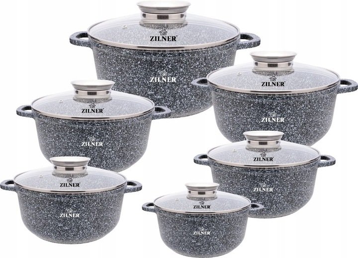 Zestaw Garnków Marmurkowych 12 EL Komplet Garnki Zilner Zl-8318